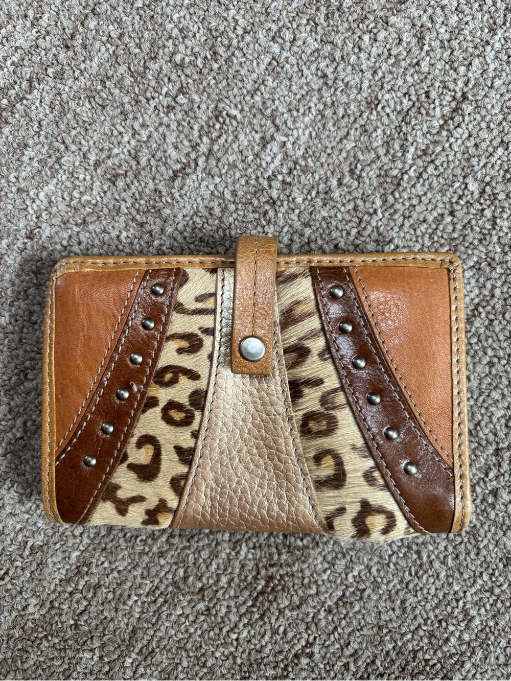 Fossil Leopard Accent Leather Wallet - Tan Bag